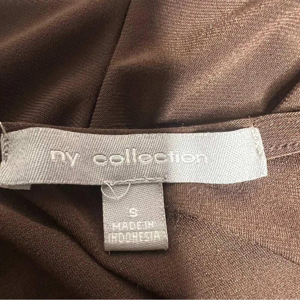 NY Collection Brown Draped Blouse with Chain Accents - Picture 8 of 8